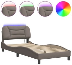 3213673 vidaXL Cadru de pat cu lumini LED, gri taupe, 90x190 cm, textil