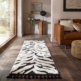 Covor tip traversă alb-negru 80x300 cm Esra Zebra – Flair Rugs
