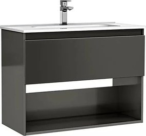 Set dulap baza suspendat Gala Daily antracit 1 sertar cu lavoar 80 cm