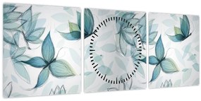 Tablou - Fluturași albaștri (cu ceas) (90x30 cm)