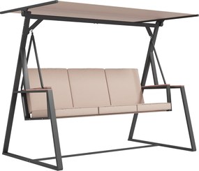 Outsunny Leagăn Hollywood Leagăn de grădină 3 locuri, cu copertină, rezistent la intemperii, Bej + Negru | Aosom Romania