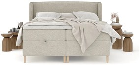 Pat boxspring gri deschis cu spațiu de depozitare 180x200 cm Monpelli – Maison de Rêve