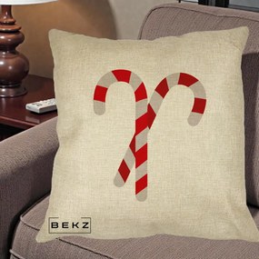 Perna Decorativa Candy Cane de Craciun, 40x40 cm, Crem, Husa Detasabila, Perna Inclusa, BEKZ®
