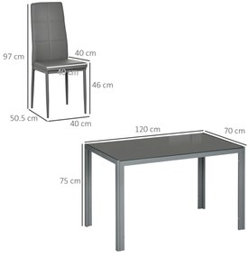 Set Masa Sufragerie cu 4 Scaune Moderne pentru Bucatarie sau Sufragerie, Gri HOMCOM | Aosom RO
