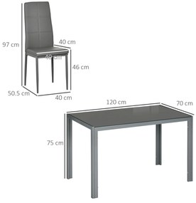 Set Masa Sufragerie cu 4 Scaune Moderne pentru Bucatarie sau Sufragerie, Gri HOMCOM | Aosom Romania