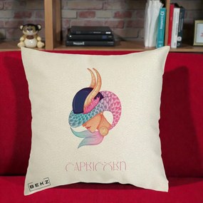 Perna Personalizata Zodiac Capricorn Cowgirl, 40x40 cm, Ecru, Husa Detasabila, Perna Inclusa, BEKZ®