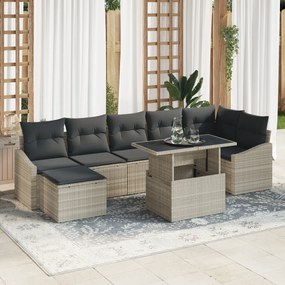 vidaXL Set de canapele pentru grădină cu pernă 8 pcs Gri deschis