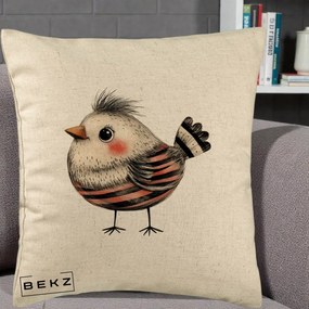 Perna Decorativa Pui Expresiv Dungi Negru-Rosu, 40x40 cm, Bej, Husa Detasabila, Perna Inclusa, BEKZ®
