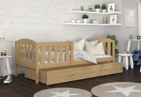 Supermobel Pat din lemn pentru copii KUBUS P1 + saltea + somieră GRATIS, lemn masiv, 190x80, anin