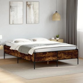 vidaXL Cadru de pat, stejar afumat 140x190 cm lemn prelucrat și metal