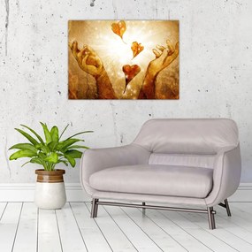 Tablou pe sticlă - pictura mâinilor pline de dragoste (70x50 cm)