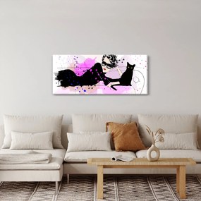 Tablou - Femeia cu pisică neagră (120x50 cm)