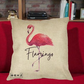 Perna Decorativa Flamingo Acuarela, 40x40 cm, Crem, Husa Detasabila, Perna Inclusa, BEKZ®