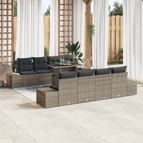 vidaXL Set de canapele de grădină, 9 piese cu perne gri din ratan sintetic