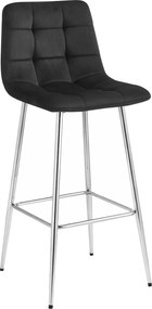 Scaun Bar Simon Catifea Negru Picioare Metalice Finisaj Crom