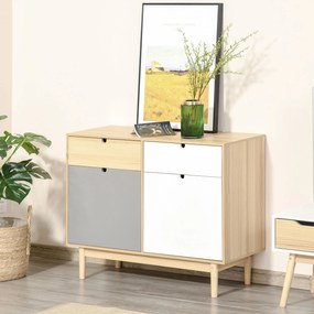 HOMCOM Mobilier Multifunctional Stil Nordic, Dulapior Doua Usi cu Sertare pentru Bucatarie si Hol, 100x40x79.5cm, Multicolor