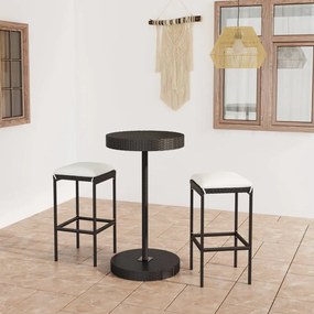 vidaXL Set mobilier bar de grădină cu perne, 3 piese, negru, poliratan
