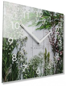 Ceas decorativ din sticlă cu flori de pajiște, 30 cm