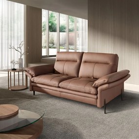 Canapea 2 locuri, tapitata cu piele naturala, spatar rabatabil Maro