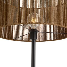 Lampă de podea neagră cu abajur din sfoară de hârtie maro 50/50/25 - Simplo