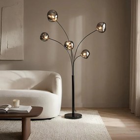 Lampa de podea moderna cu 5 globuri sticla fumurie LIQUID DIAMOND