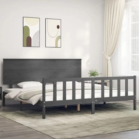 3193423 vidaXL Cadru pat cu tăblie 200x200 cm, gri, lemn masiv