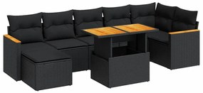 3327513 vidaXL Set mobilier grădină perne 8 piese negru, poliratan/lemn acacia