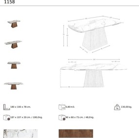 Masa extensibila design LUX Walnut-Porcelain marble, 180-260x100cm