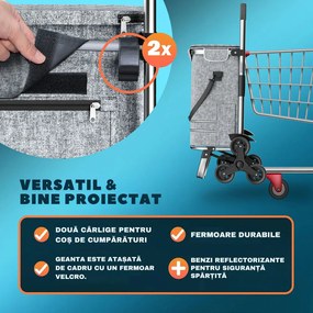 Geantă de cumpărături pe roți pentru scări COMFORT, 50L, gri Jurhan