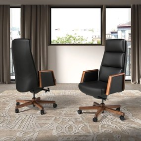 Scaun de birou modern piele sintetica si lemn Black