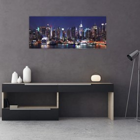 Tablou - Zgârie-nori din New York iluminate (120x50 cm)