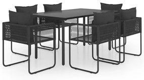 Set mobilier de gradina, 7 piese, negru, ratan PVC Lungime masa 150 cm, 7