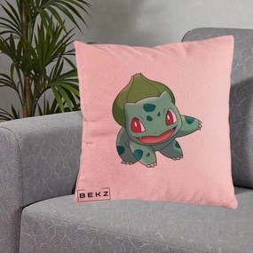 Perna Personalizata Bulbasaur Pokemon, 40x40 cm, Roz, Husa Detasabila, Perna Inclusa, BEKZ®