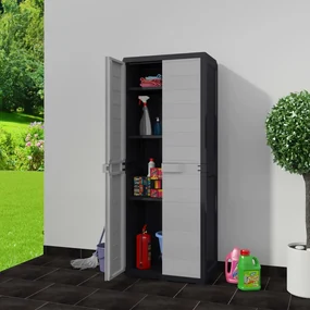 43703 vidaXL Dulap de depozitare pentru grădină, cu 3 rafturi, negru și gri