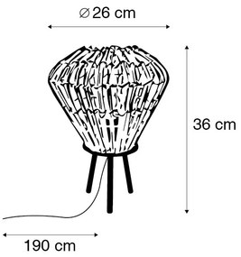 Lampă de masă rustică trepied din bambus cu alb - Canna Diamond