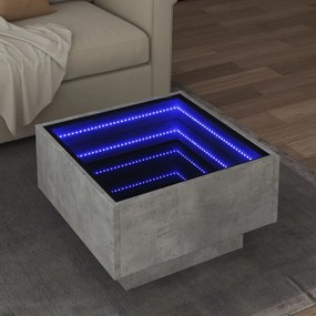 847507 vidaXL Măsuță de cafea cu LED, gri beton, 50x50x30 cm, lemn prelucrat