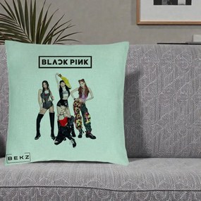 Perna Personalizata K-pop BLACKPINK Fotografie de Grup, 40x40 cm, Verde Menta, Husa Detasabila, Perna Inclusa, BEKZ®