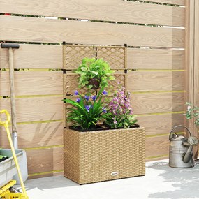 Outsunny Jardiniieră pentru plante cu trei băci în rășină împletită și oțel 57 x 30 x 107 cm nisip | Aosom Romania