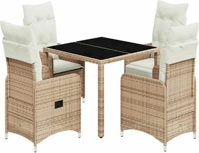 vidaXL Set bistro de grădină, 5 piese, cu perne, bej, poliratan