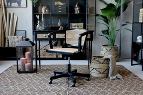 Set birou si scaun de birou din lemn masiv si rattan, Old French