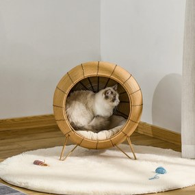 PawHut Coș Confortabil pentru Pisici Adulte până la 5 kg, Coș din Răchită Sintetică Ridicată, Maro Deschis | Aosom Romania