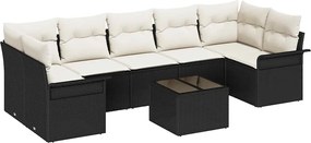 vidaXL Set de canapele pentru grădină cu pernă 8 pcs Negru poliratan