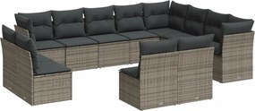 vidaXL Set canapea de grădină cu perne, 12 piese, gri, poliratan