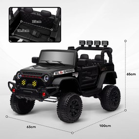 AIYAPLAY Mașină electrică pentru copii UTV cu telecomandă 2,4G, 2 motoare de 12 V, muzică, claxon, lumini LED, 100x63x65cm, negru | Aosom Romania