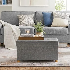 Bancheta cu spatiu depozitare, 76 x 38 x 40 cm, textil / MDF, gri, Songmics