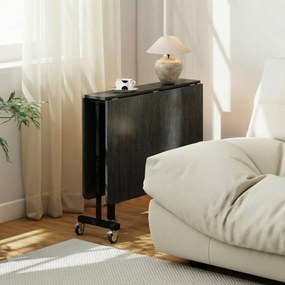 HOMCOM Masă de Dining Pliabilă, Masă de Bucătărie Rabatabilă cu Roți cu Frână pentru 4-6 Persoane, Birou Compact cu Cadru din Oțel, pentru Living, 120x80x73 cm, Negru cu Efect de Lemn | Aosom Romania