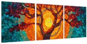 Tablou - Arborele vieții și soarele în mozaic (cu ceas) (90x30 cm)