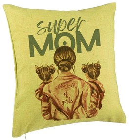 Perna Decorativa, Model Super Mom of Girls, 40x40 cm, Verde, Husa Detasabila, Burduf