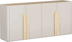 Comodă cu patru uși Amilio 200 cm - casmir / stejar uleiat / mânere stejar deschis