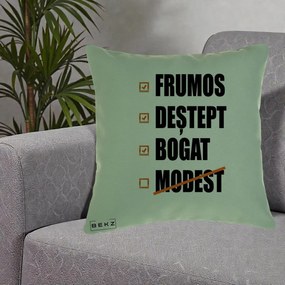 Perna Decorativa Frumos Destept Bogat, 40x40 cm, Verde, Husa Detasabila, Perna Inclusa, BEKZ®